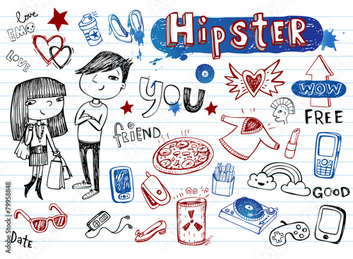 Hipsters doodle set