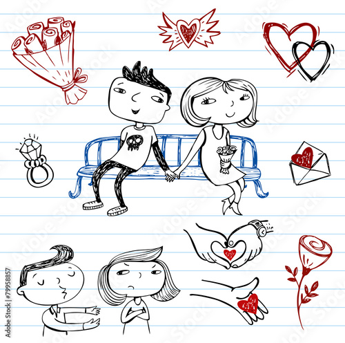 Dating set of doodles on a love theme