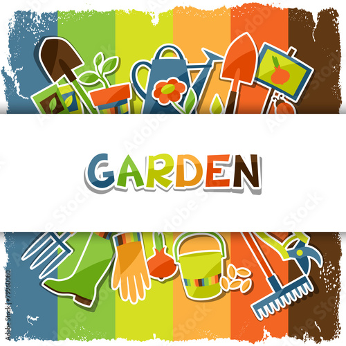 Background with garden sticker design elements and icons