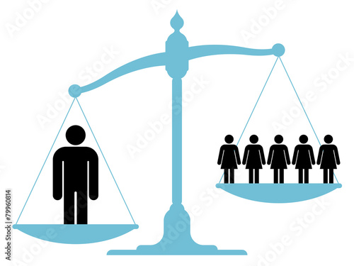 Scale weighing single man versus a group of women