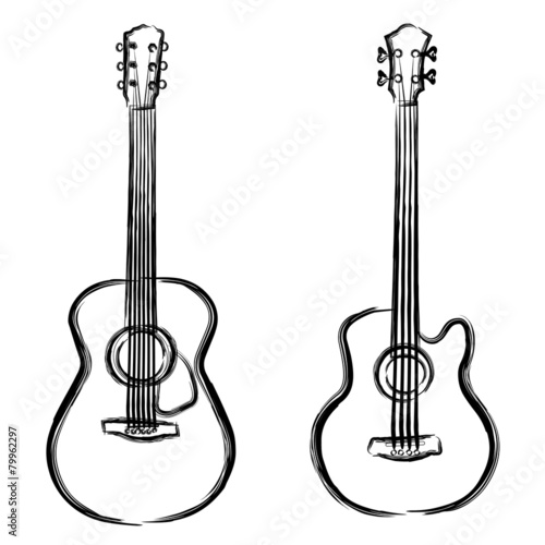 Ink piant acoustic and bass guitar