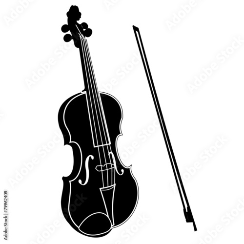 Violin with bow black silhouette illustration