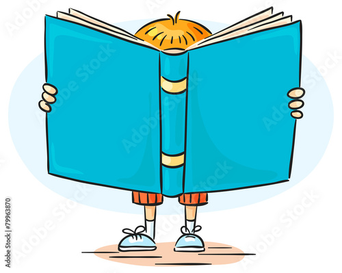 Little boy is a reading big book