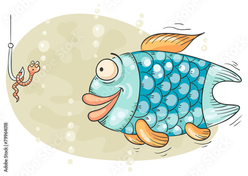 Hungry fish and the worm on hook