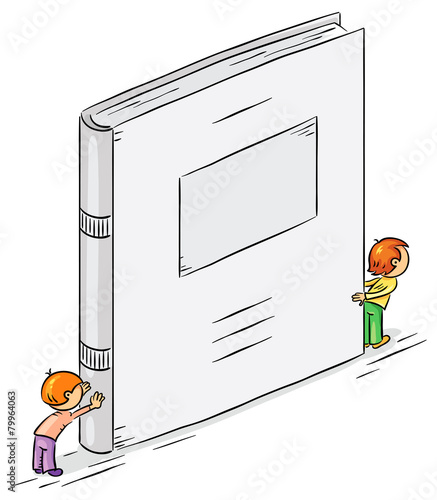 Cartoon characters holding a big book