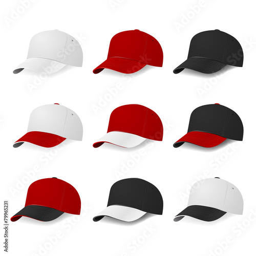 Two-color baseball caps isolated on white background