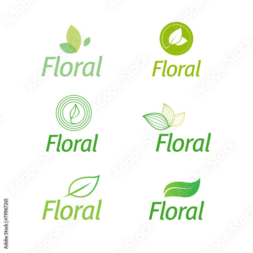 floral set of leaf green eco icons