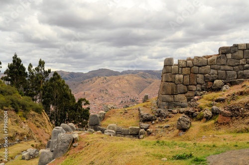 Inca fortress Saksaywaman with view on Cusco, Peru photo