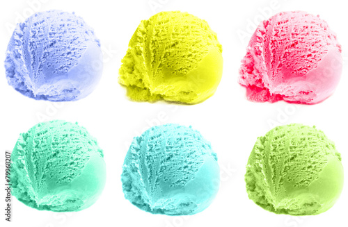 isolated scoops of ice cream isolated over white background. Mi