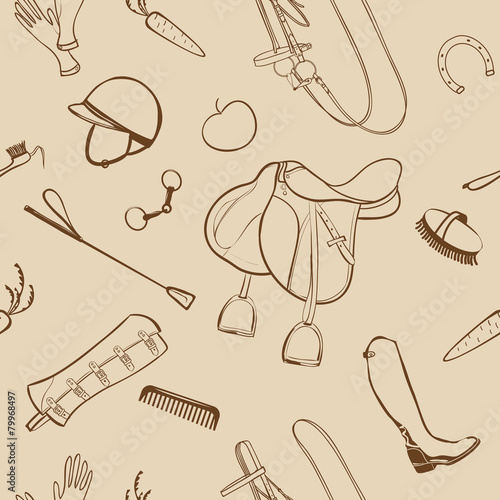 Horse riding tack. Seamless pattern. Vector