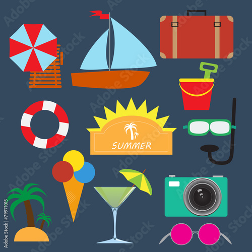 summer vacation travel elements. set of vector illustrations.