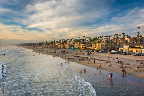 Canvastavla View of the beach from the pier in Oceanside, California.