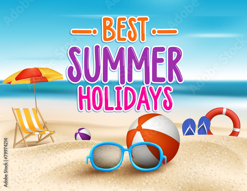 Summer Holidays in Beach Seashore. Vector Illustration
