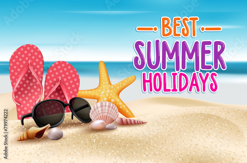 Summer Holidays in Beach Seashore. Vector Illustration