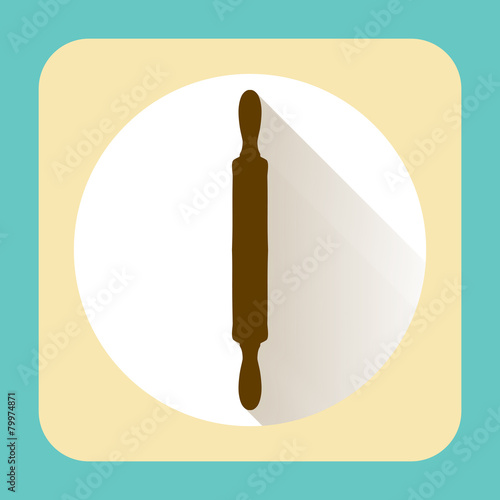 Kitchen ware rolling pin. Vector flat icon with long shadow