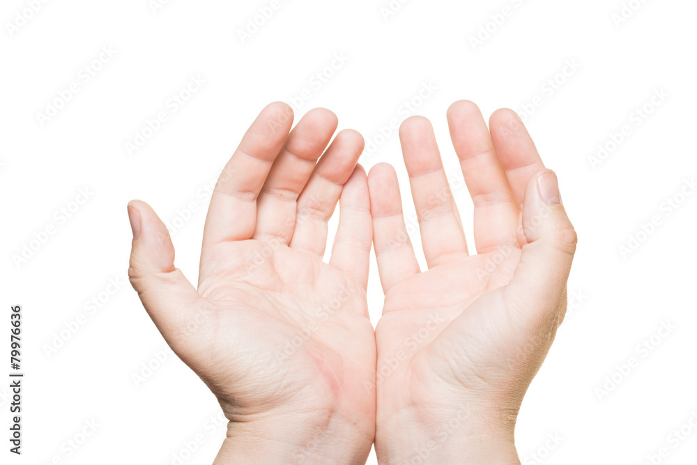 Asking for the help hands gesture isolated over white background