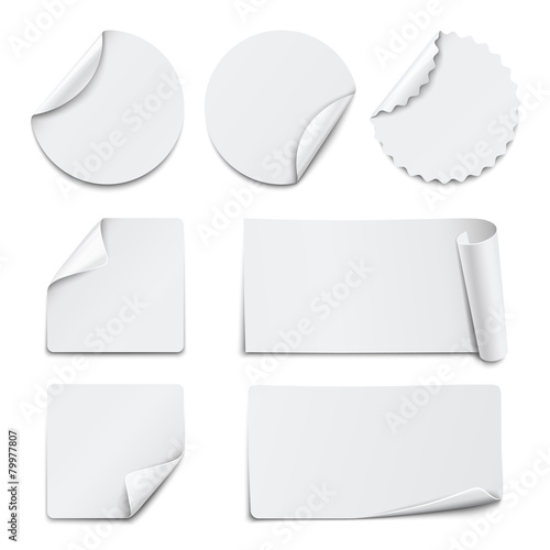 Set of white paper stickers on white background