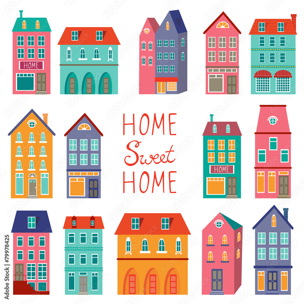 Colorful houses collection. Home sweet home set.