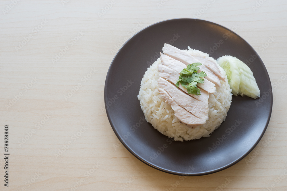 Khao mun kai , Thai food steamed chicken with rice.