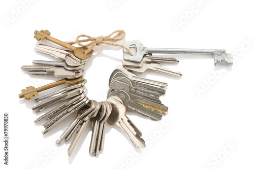 keys tied twine on a white background