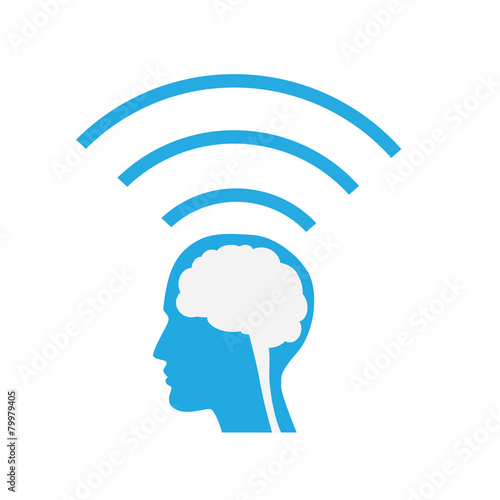 Brain waves abstract illustration, vector symbol with face.