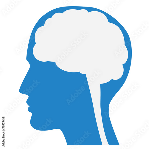 Human brain silhouette with blue face profile.