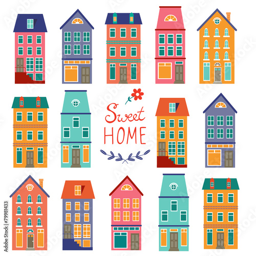 Colorful houses collection. Home sweet home set