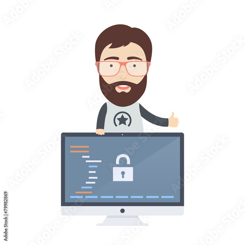 Vector Flat Illustration of a Web Developer in Glasses.