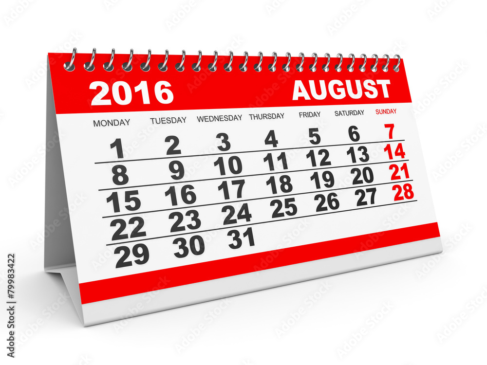 Calendar August 2016.