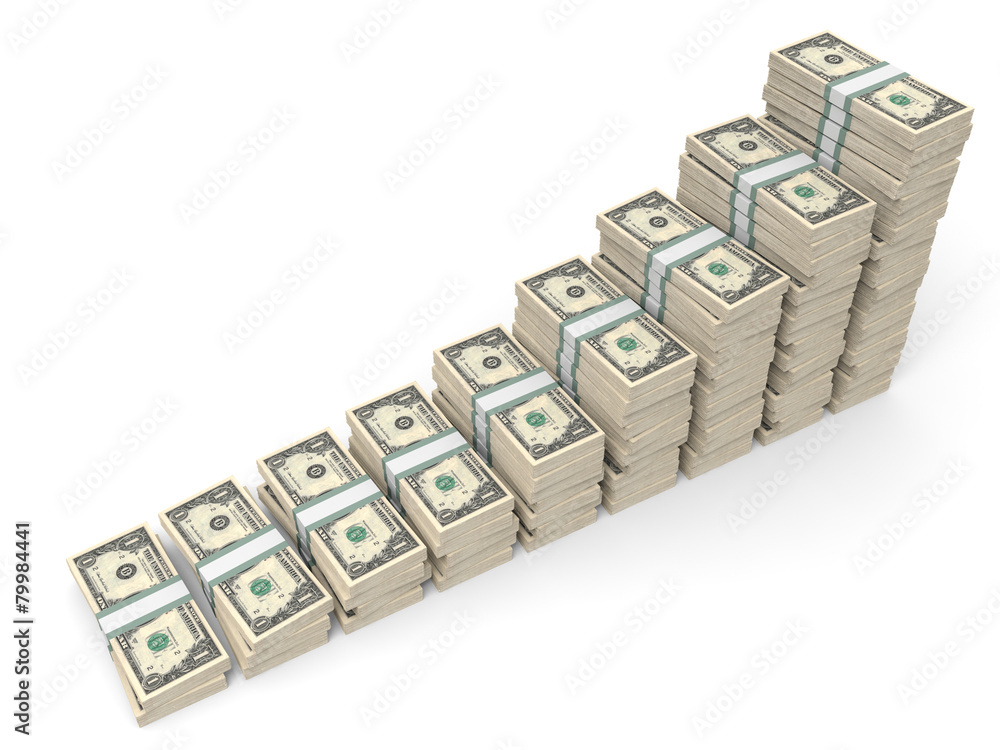 Money stacks graph. One dollar. Money stacks graph. One dollar.