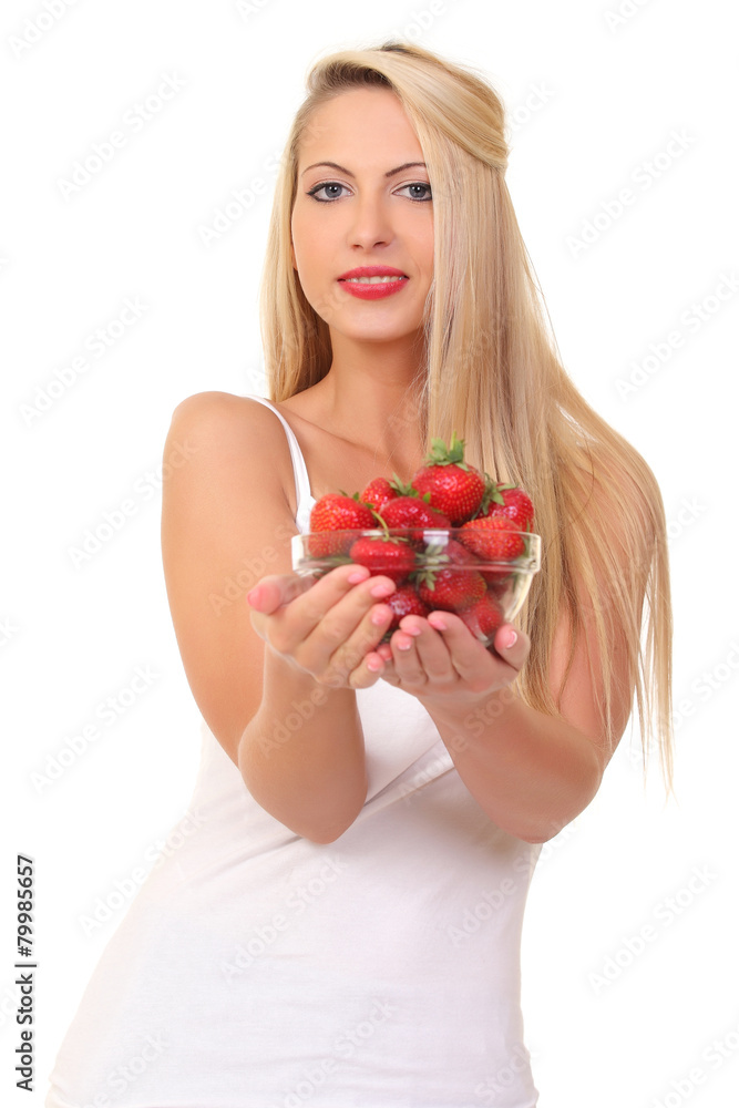 beautiful young blond woman with strawberry beautiful young blond woman with strawberry