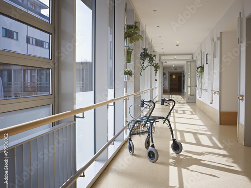 Germany, Cologne, Walking frame in corridor of nursing home
