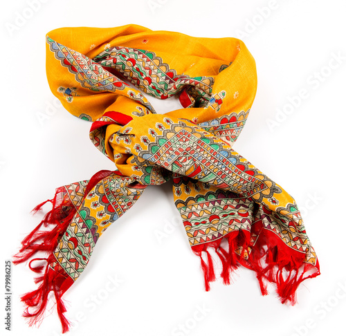 yellow indian silk scarf dupatta isolated photo