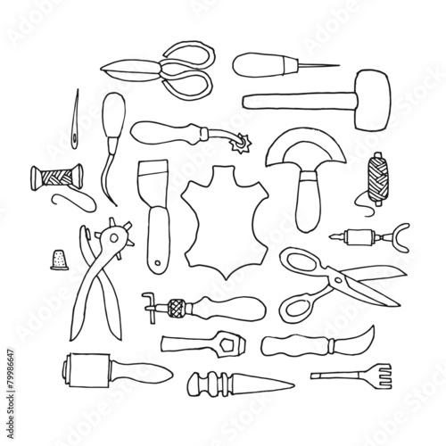 Hand drawn Leather working tools vector illustration