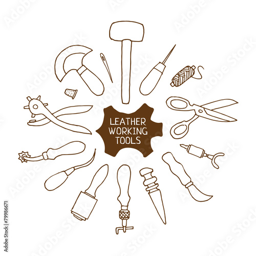 Hand drawn Leather working tools vector illustration