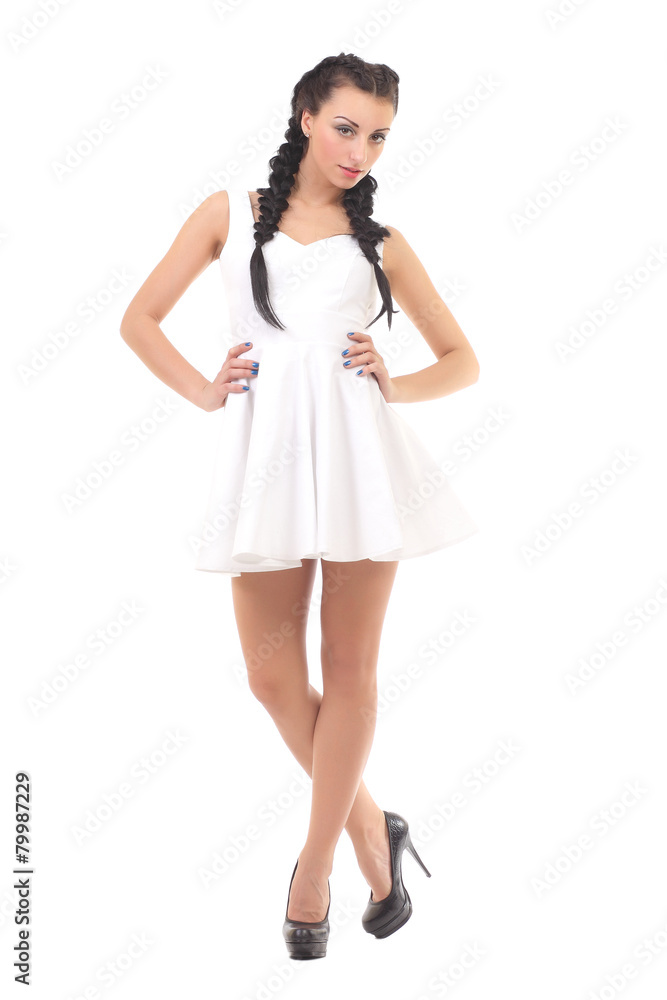 beautiful young brunette in a white dress beautiful young brunette in a white dress