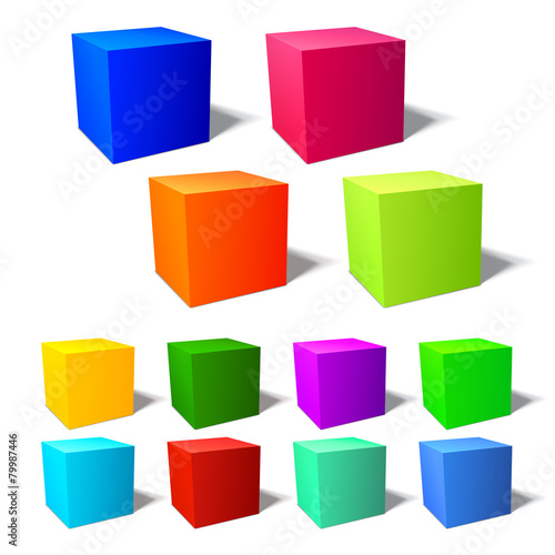 Set of brignt 3d cubes