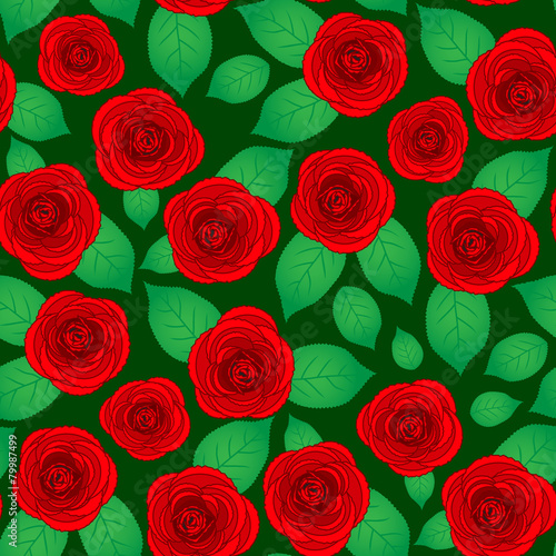 Seamless pattern with roses and leaves