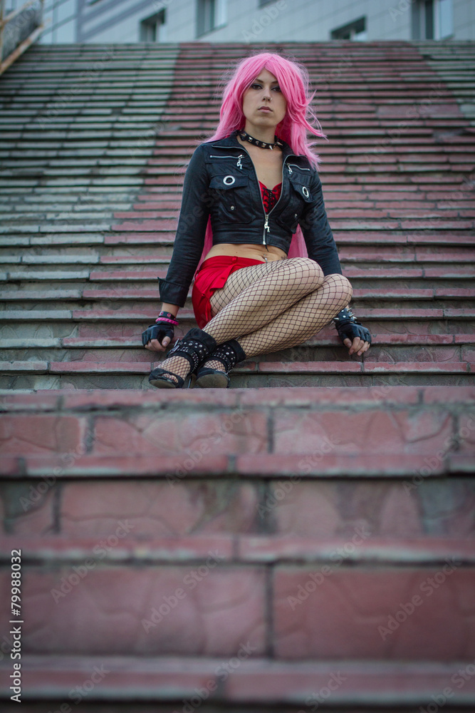 the girl in the wig on the stairs the girl in the wig on the stairs