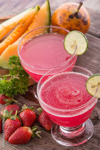 Melon, Orange and Strawberry smoothies photo