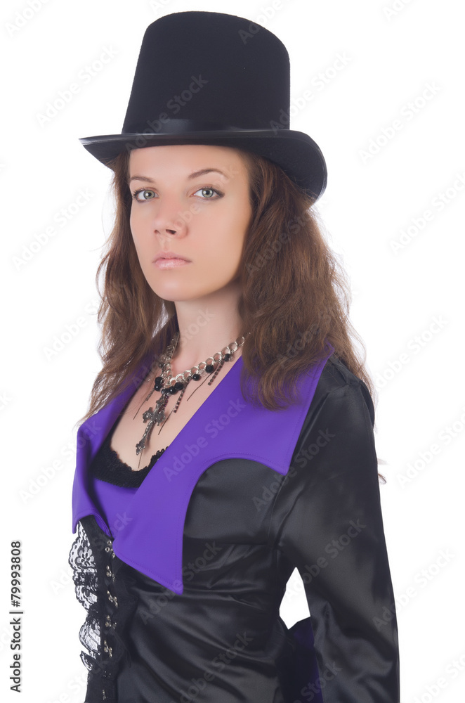girl wearing violet and black dress isolated on white girl wearing violet and black dress isolated on white