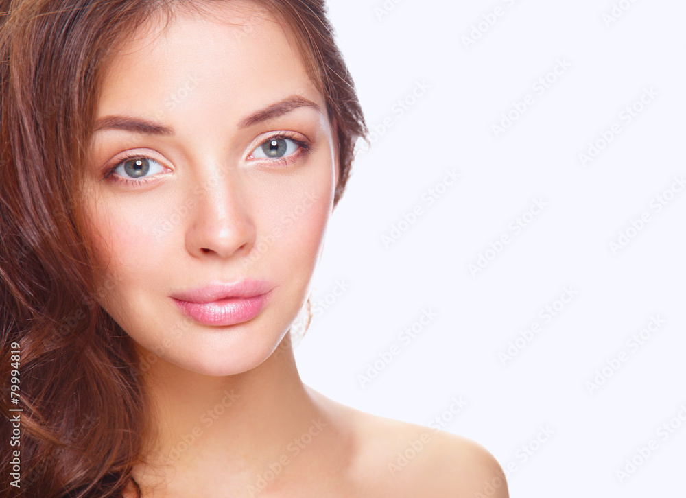Close up portrait of beautiful young woman face. Isolated on Close up portrait of beautiful young woman face. Isolated on