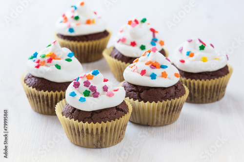 Chocolate cupcakes with white icing