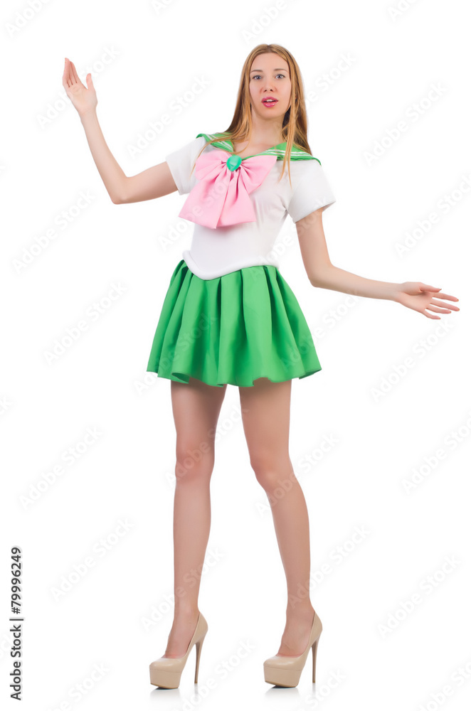 Female model in cosplay costume isolated on white Female model in cosplay costume isolated on white