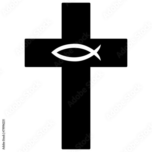 Kruzifix mit Fischsymbol, schwarz, Vektor, freigestellt