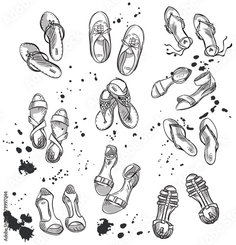 Set of summer footwear. Fashion illustration
