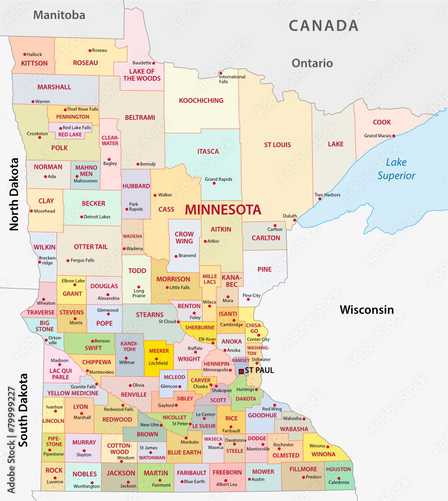 Obraz premium minnesota administrative map
