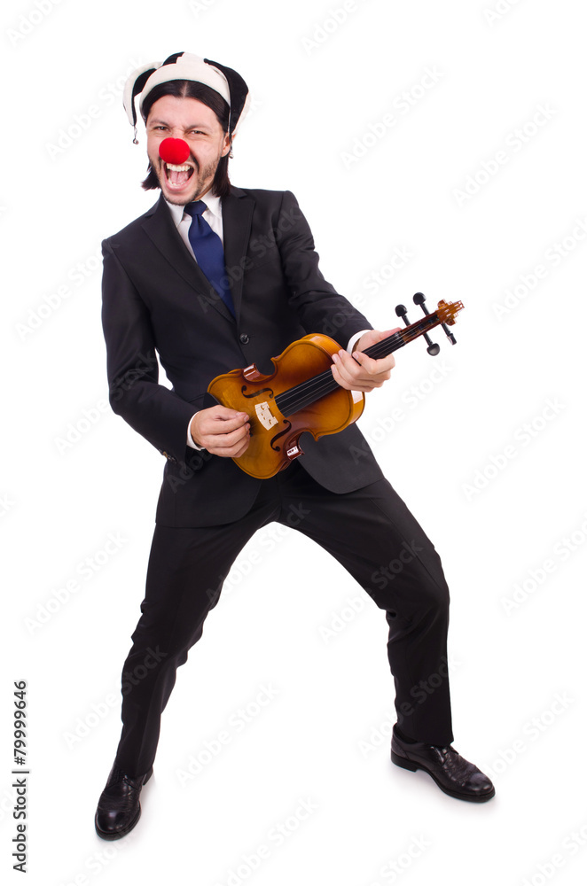 Naklejka premium Funny clown businessman isolated on the white background