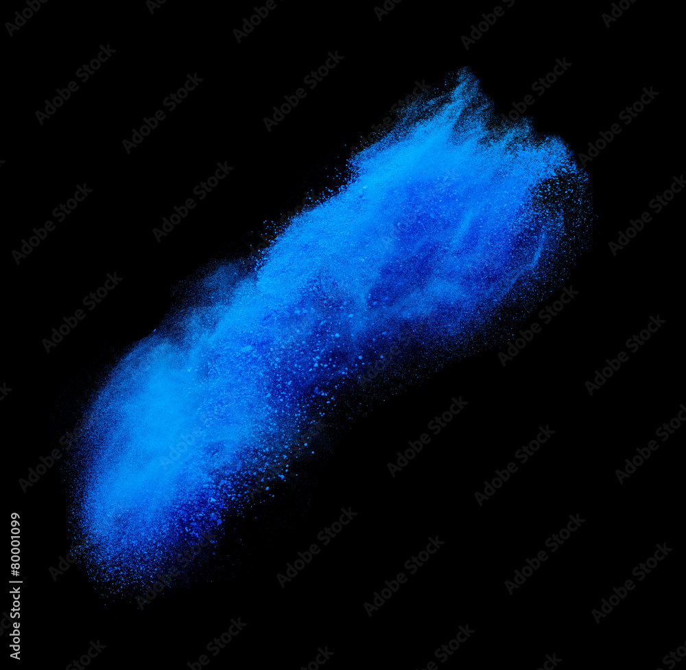 Fototapeta premium Blue powder explosion isolated on black
