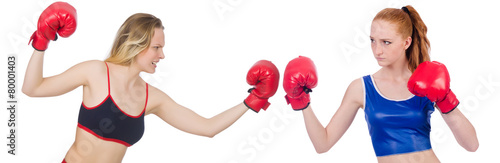 Women are fighting isolated on white